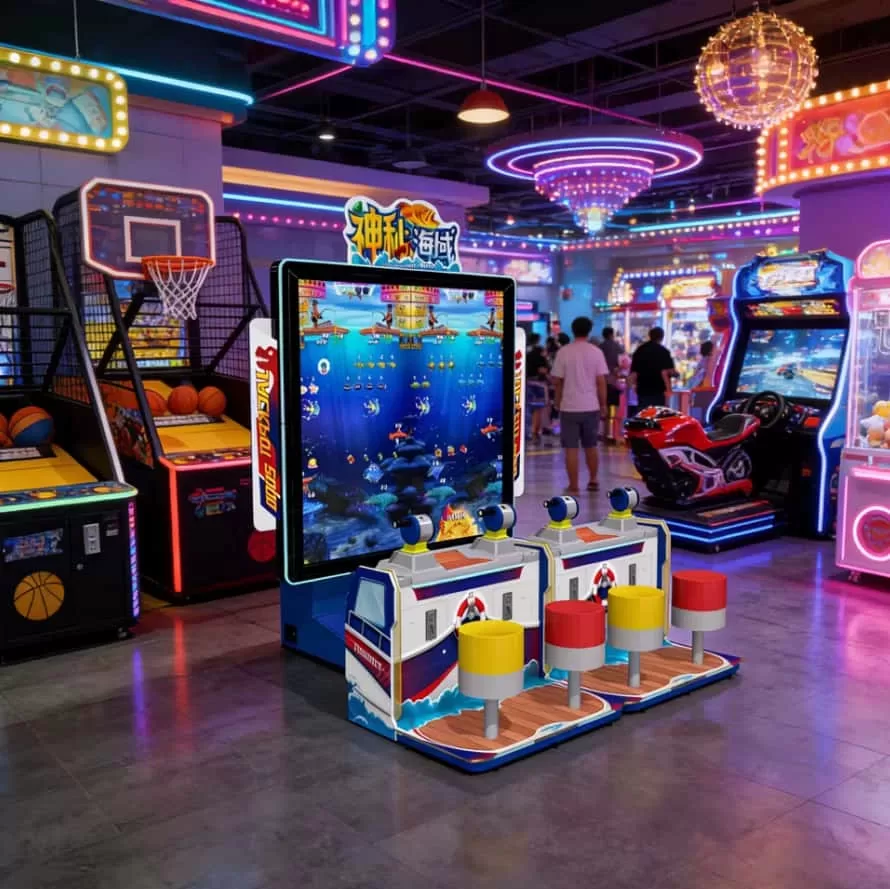 4 Player Mysterious Sea commercial arcade game machine front view with mysterious sea-themed design