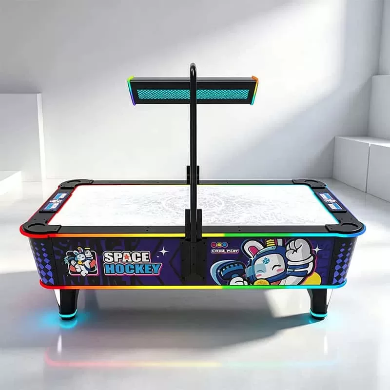 Space Hockey Air Hockey Machine commercial coin operated arcade table front view with electronic score display