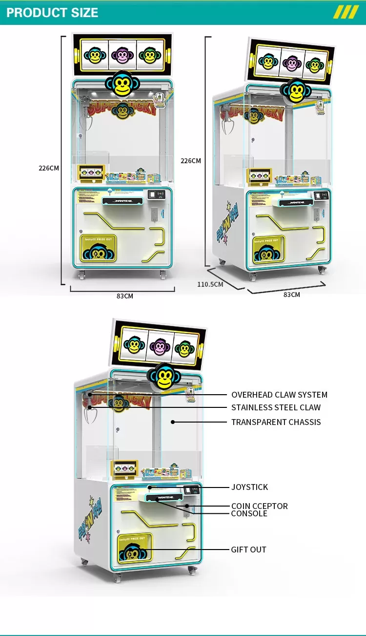 Front view of INFINITEND MAX coin operated claw machine