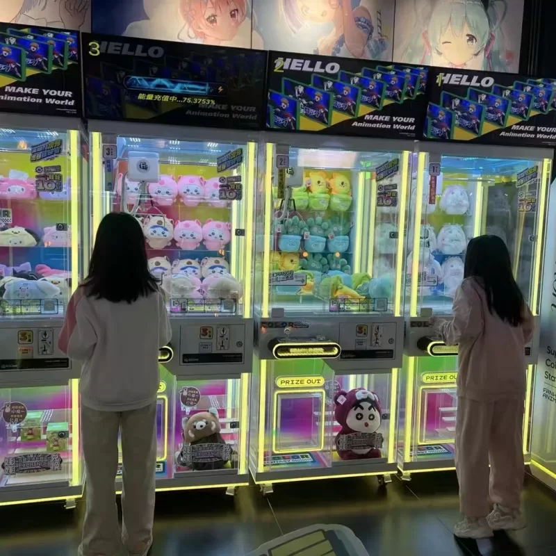 Commercial claw machine with coin, bill, card, and QR code payment options