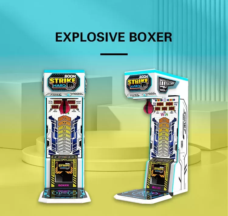 Explosive Boxer heavy-duty arcade punching machine front view with LED scoreboard