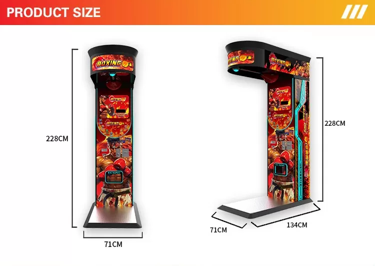 Boxing Warrior arcade boxing game product dimension diagram with 228cm height