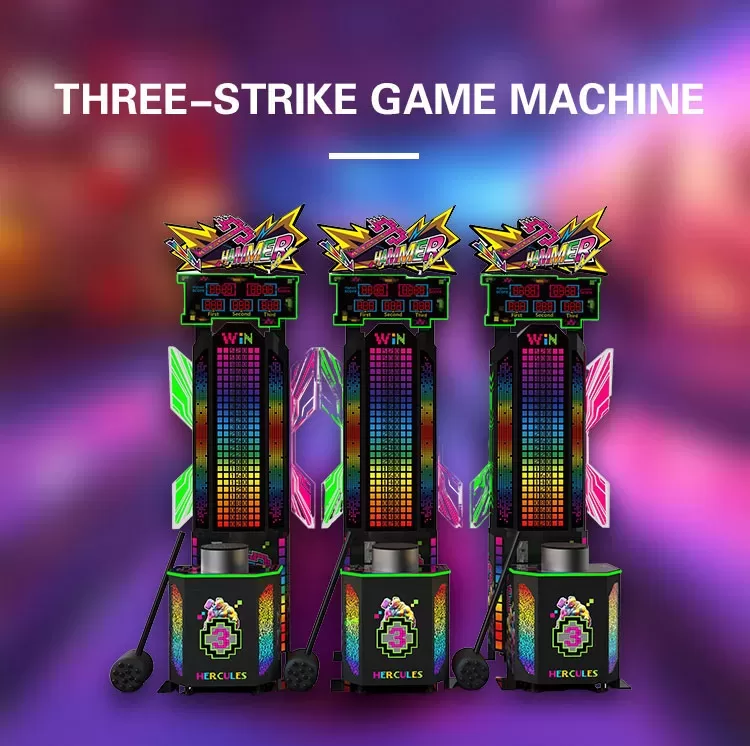 Three-Strike Game Machine heavy-duty arcade hammer strike front view with LED display