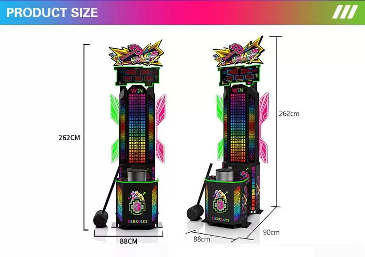Three-Strike Game Machine arcade hammer challenge product dimension diagram with 262cm height