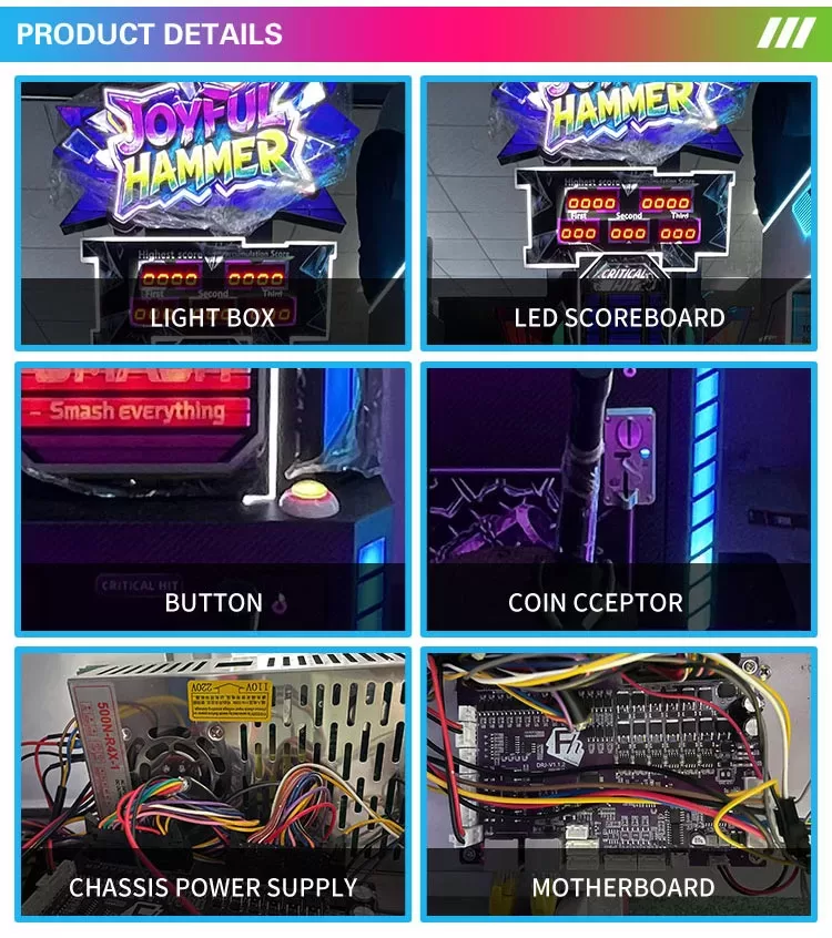 Three-Strike Game Machine sledgehammer impact plate and LED light strip close-up