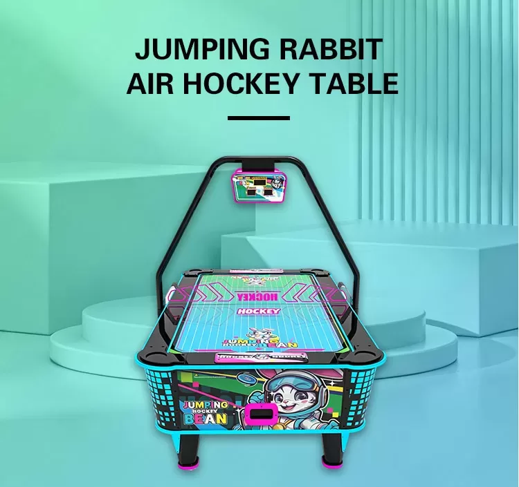 Jumping Rabbit Air Hockey Table cute bunny themed arcade machine front view