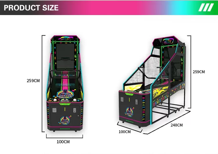 Play A Ball commercial basketball shooting game product dimension diagram with 100cm width