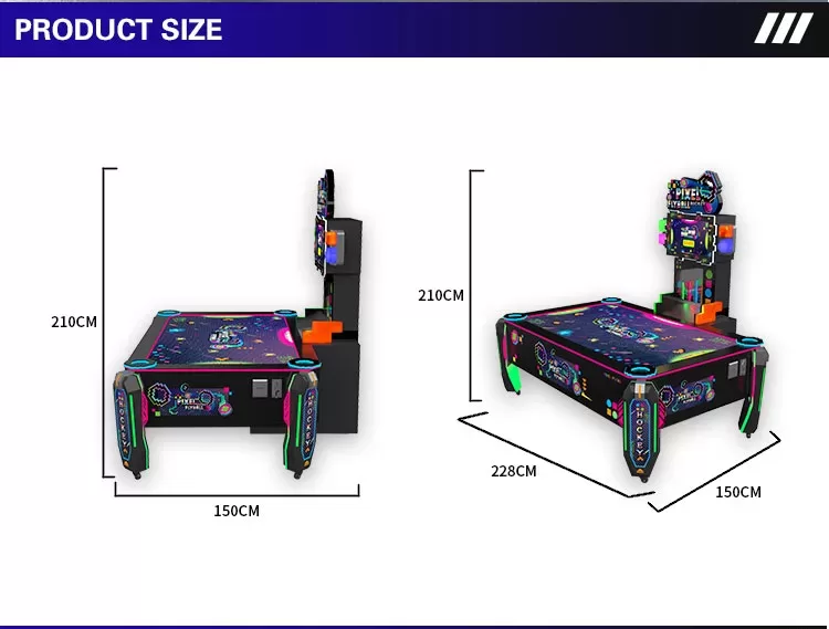 Pixel Air Hockey commercial air hockey table product dimension diagram with 228cm width