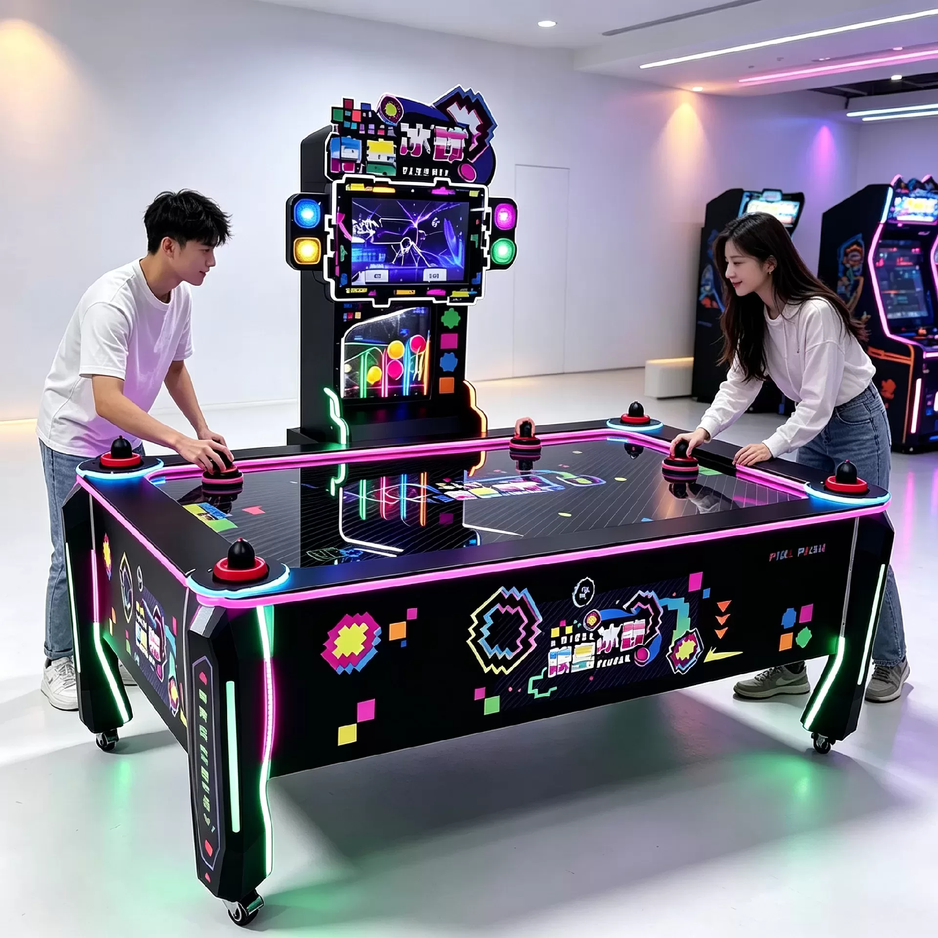 Pixel Air Hockey 2-player air hockey gameplay instructions with LCD score display