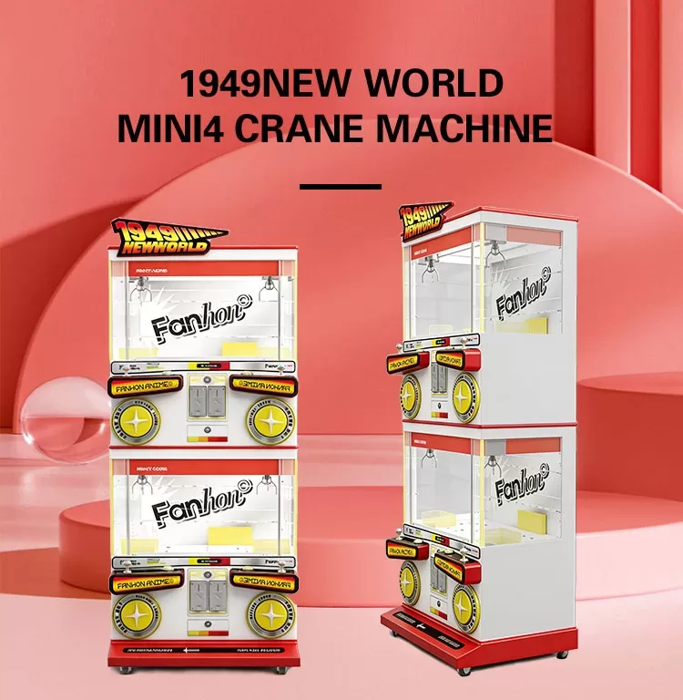 1949 New World Mini 4 Crane Machine | Compact Claw Machine with Vibrant Red & Yellow Design