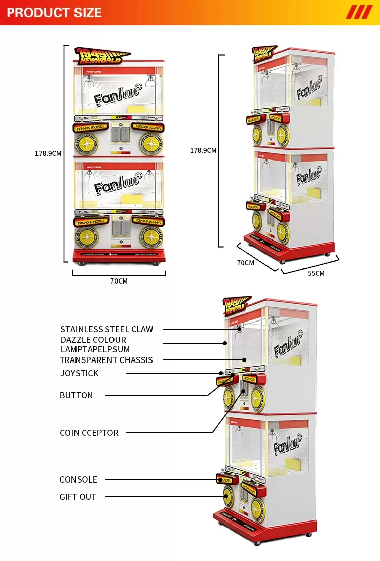 1949 New World Mini 4 Crane Machine compact claw machine product dimension diagram with 178.9cm height and 70cm width