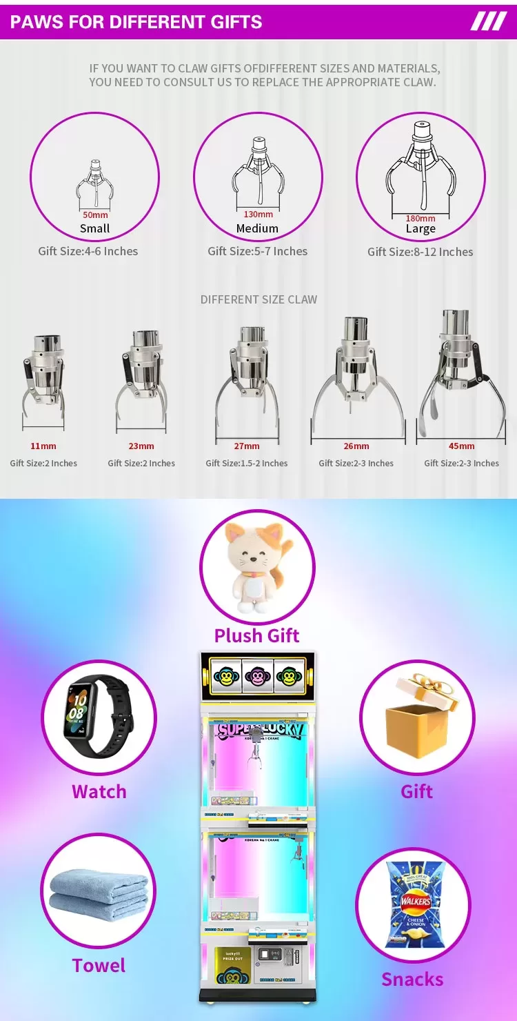 INFINITEND Double-Deck II commercial claw machine detailed specifications and parameters panel