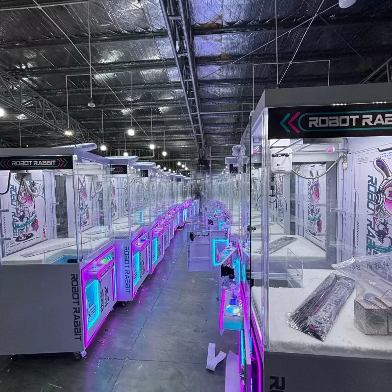OEM claw machines customized with brand logos and colors for commercial arcade businesses