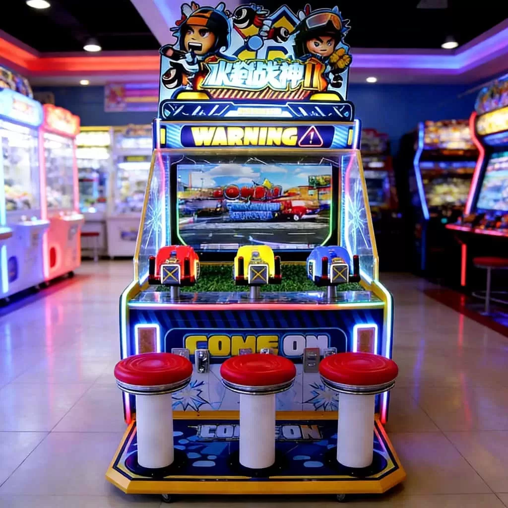 Ice Battle Hero 2-3 player water shooting arcade game machine front view with ice-themed graphics