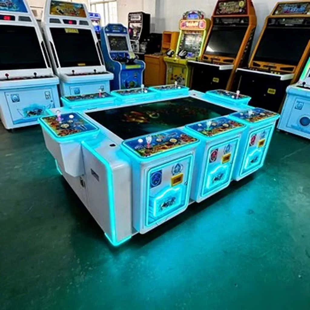 Ocean King 3 Awakening Gold arcade fishing machine front view with multi-player stations and ocean-themed display