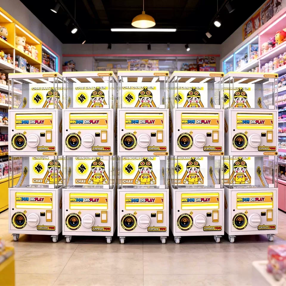 Capsule Toys double-layer gachapon machine front view with LED lighting and capsule chambers