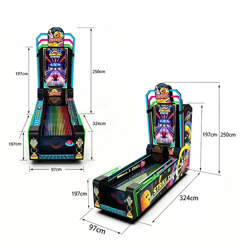 Fun Bowling arcade machine dimension diagram showing 250cm height 97cm width and 324cm depth