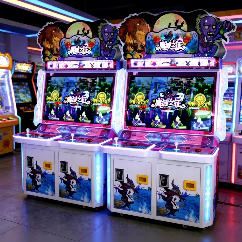 Demon Realm Conquest commercial multi-player shooting arcade machine front view with fantasy theme